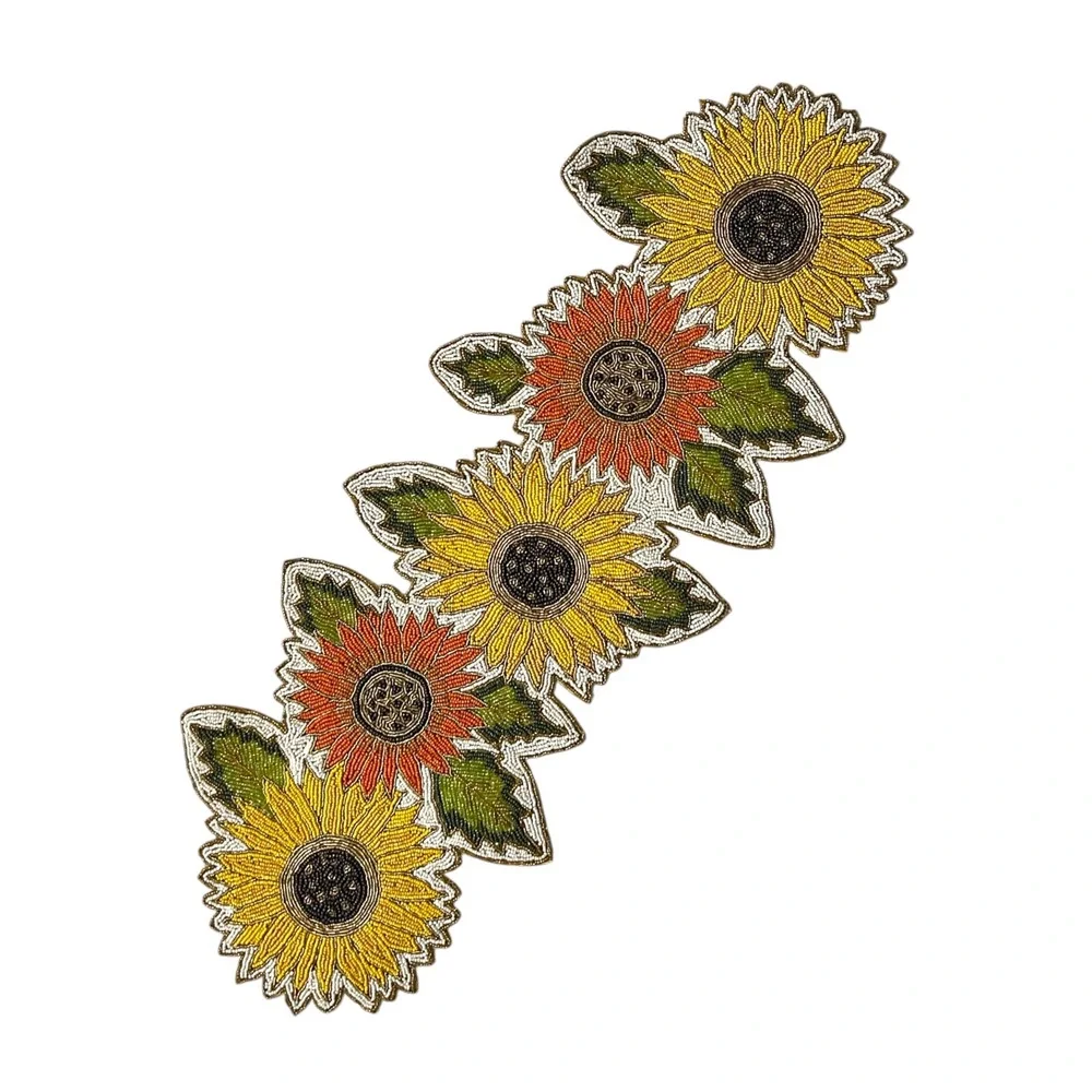 Beaded Sunflower Table Runner 35 Inch Fall Autumn Floral Centerpiece